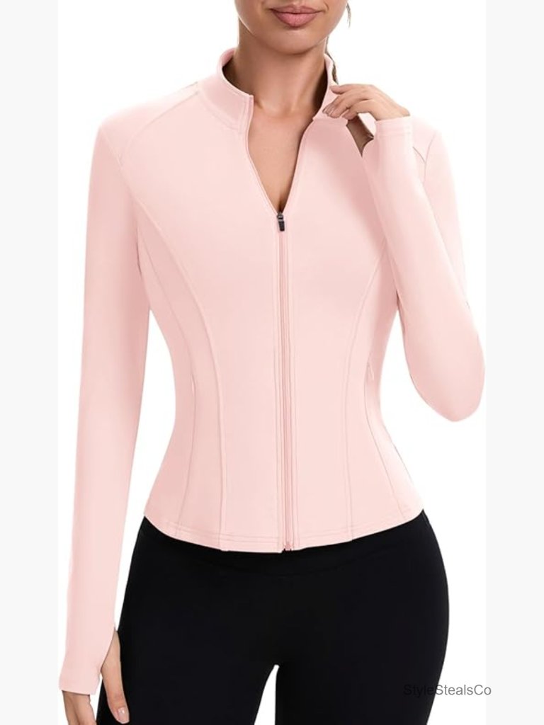 Women's Slim Fit Full Zip Cropped Athletic Jacket Lightweight Workout Top